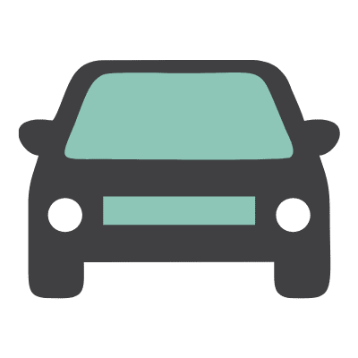 Icon of a car with a dark grey outline and green accents